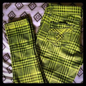 Tripp NYC Neon Green Plaid Pants Size 1